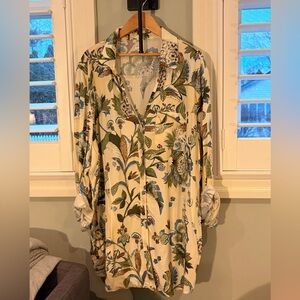 River Island Blue and Cream Floral Shirt